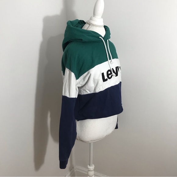 Levi’s Green and Blue Cropped Hooded Sweater - Picture 2 of 10